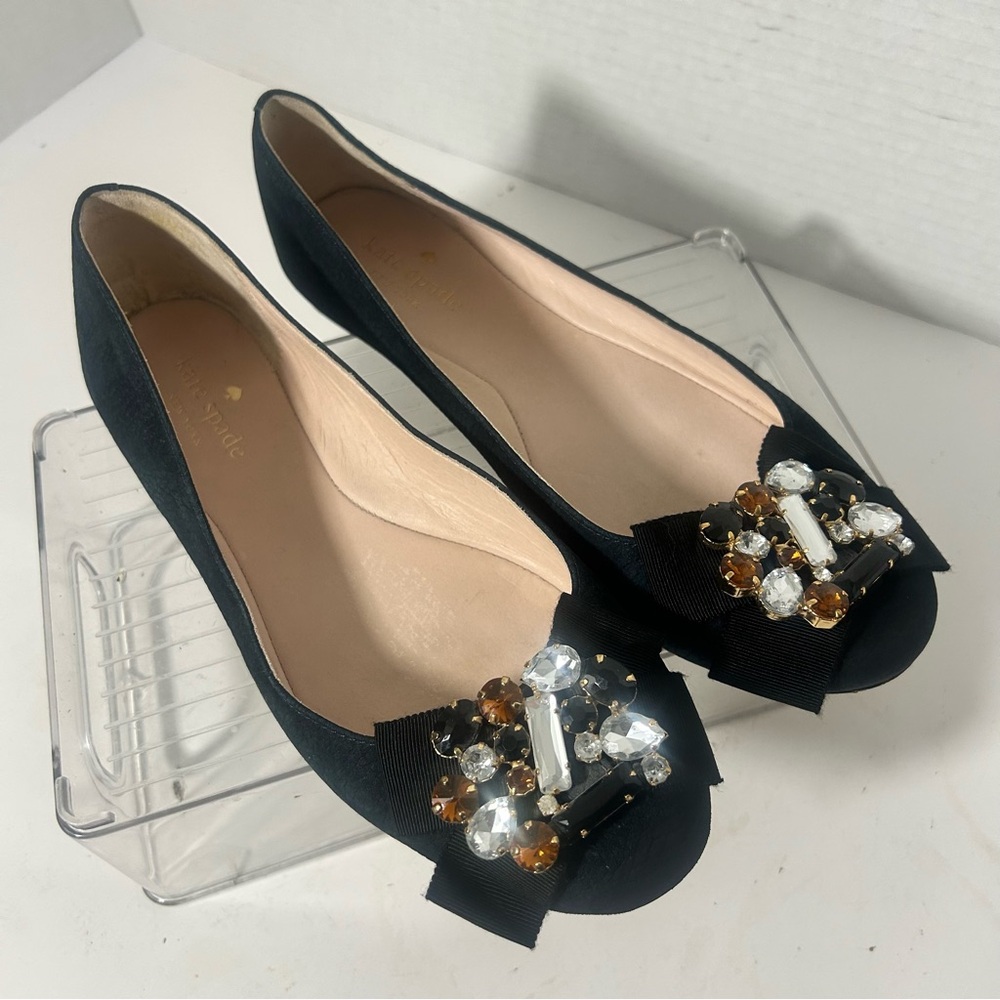 Kate Spade Black Ballet Flats with Embellished Rhinestones Fairy Romantic